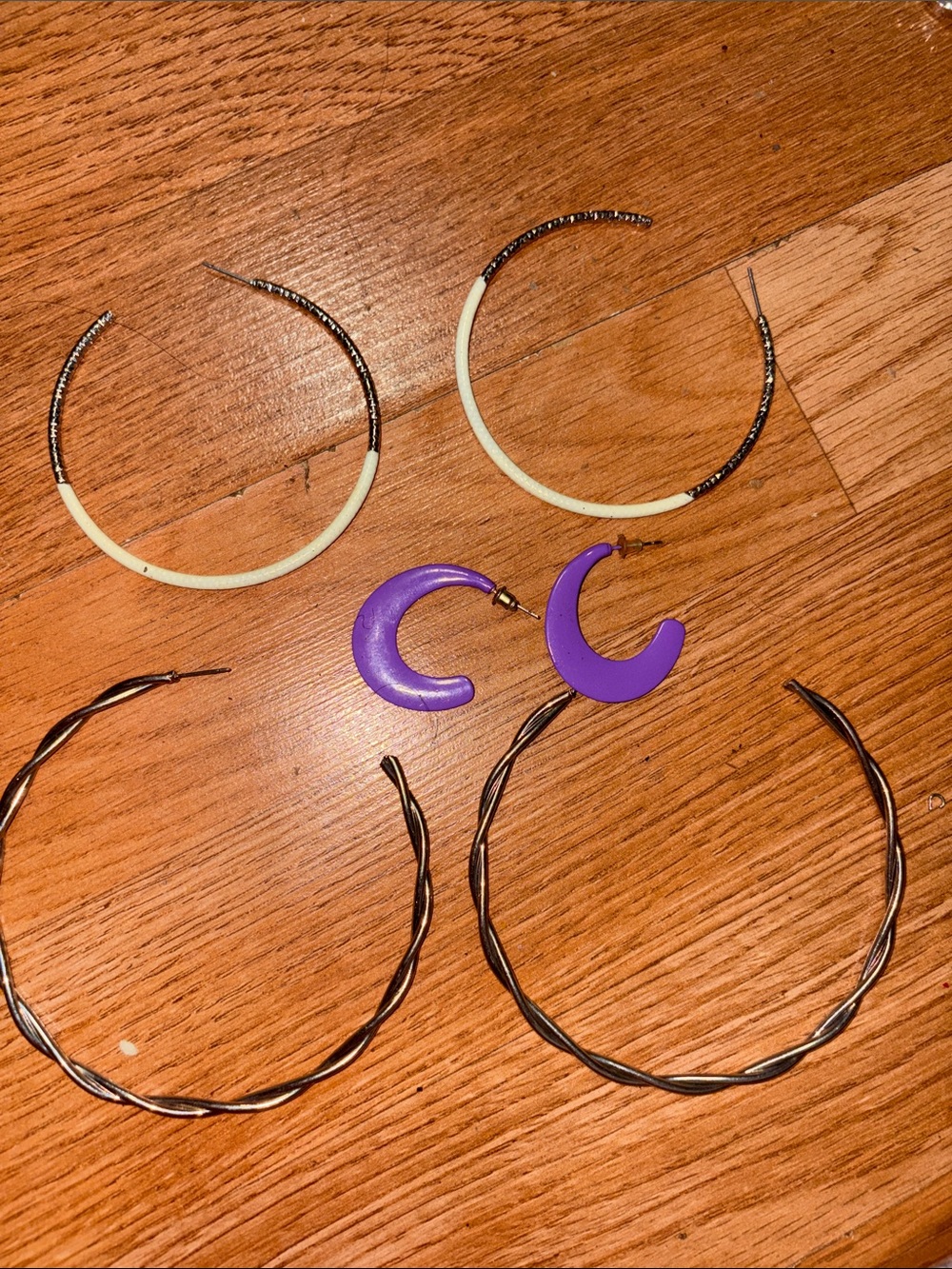 Purple Crescent Drop Earrings and Assorted Hoop Set - Women Jewelry